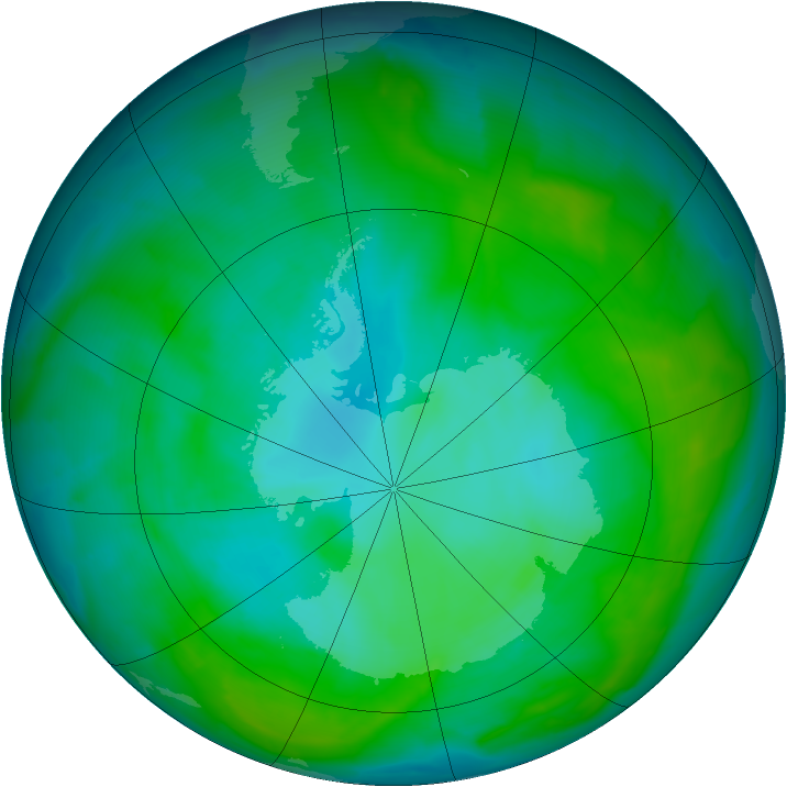 Antarctic ozone map for 01 January 2013